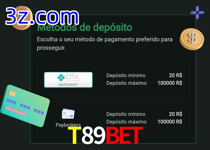 O cassino T89Bet oferece uma grande variedade de métodos de pagamento